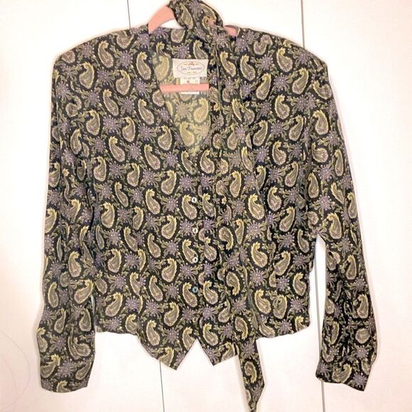 𝅺🌷 San Francisco🌷 100% Silk Paisley Blouse With Attached Scarf - Picture 4 of 6